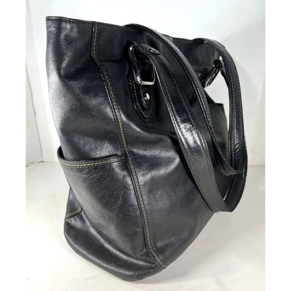 Fossil Black Faux Leather Tote Bag - Lightly Distressed - Picture 5 of 16